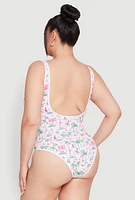 Womens Plus Size Palm Tree Tropical Print One Piece Swimsuit, Multi, Size 3X