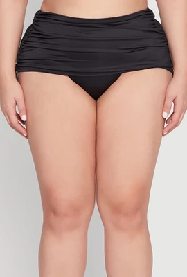 Womens Plus Size Ruched Drawstring Swim Skirt, Black, Size 2X