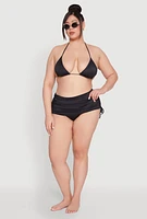 Womens Plus Size Ruched Drawstring Swim Skirt, Black, Size 2X