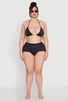 Womens Plus Size Ruched Drawstring Swim Skirt, Black, Size 2X