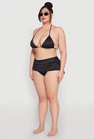 Womens Plus Size Ruched Drawstring Swim Skirt, Black, Size 2X