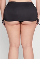 Womens Plus Size Ruched Drawstring Swim Skirt, Black, Size 2X