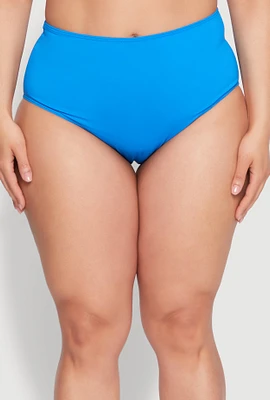 Womens Plus Size High Waisted Swim Bikini Bottoms, Blue, Size 3X