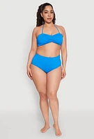 Womens Plus Size High Waisted Swim Bikini Bottoms, Blue, Size 3X