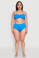 Womens Plus Size High Waisted Swim Bikini Bottoms, Blue, Size 3X