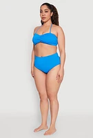 Womens Plus Size High Waisted Swim Bikini Bottoms, Blue, Size 3X