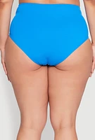 Womens Plus Size High Waisted Swim Bikini Bottoms, Blue, Size 3X