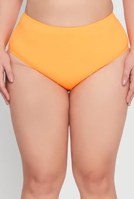 Womens Plus Solid High Waisted Hipster Bikini Bottoms, Orange,