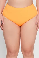 Womens Plus Solid High Waisted Hipster Bikini Bottoms, Orange,