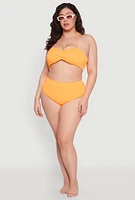 Womens Plus Solid High Waisted Hipster Bikini Bottoms, Orange,