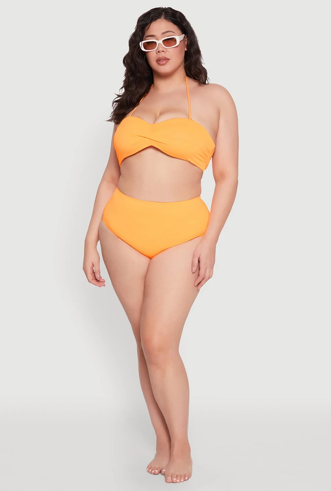 Womens Plus Size Solid High Waisted Hipster Bikini Bottoms, Orange, Size 3X
