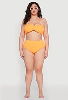 Womens Plus Solid High Waisted Hipster Bikini Bottoms, Orange,