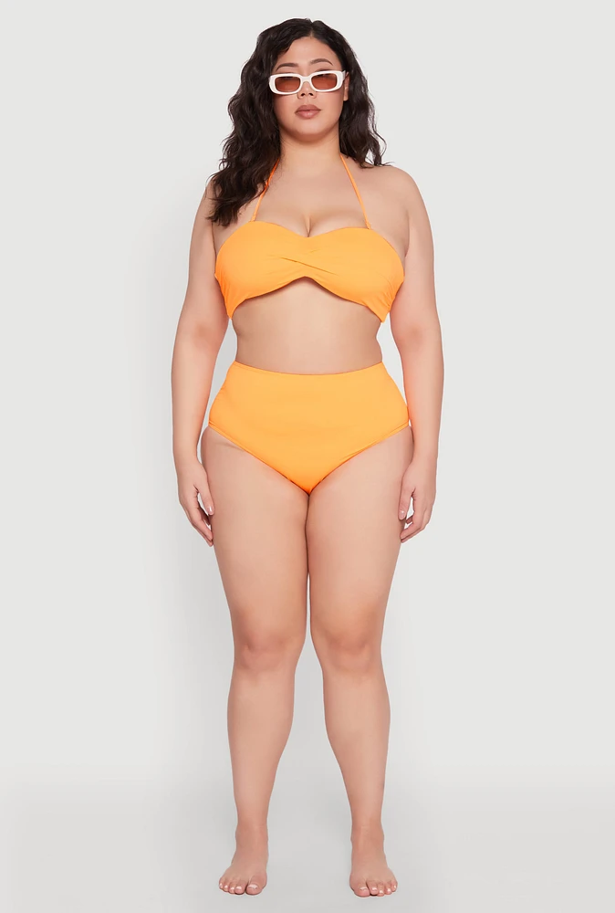 Womens Plus Size Solid High Waisted Hipster Bikini Bottoms, Orange, Size 3X