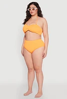 Womens Plus Size Solid High Waisted Hipster Bikini Bottoms, Orange, Size 1X