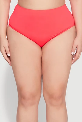Womens Plus Size High Waist Swim Bikini Bottoms, Red, Size 1X