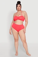 Womens Plus Size High Waist Swim Bikini Bottoms, Red, Size 1X