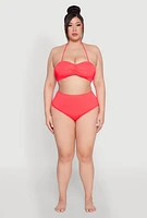 Womens Plus Size High Waist Swim Bikini Bottoms, Red, Size 1X