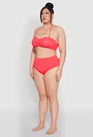 Womens Plus Size High Waist Swim Bikini Bottoms, Red, Size 1X