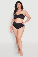 Womens Plus Size Solid High Waisted Bikini Bottoms, Black, Size 3X