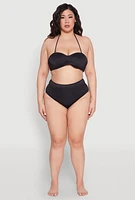 Womens Plus Size Solid High Waisted Bikini Bottoms, Black, Size 3X