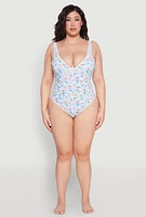 Womens Plus Size Gingham Island Print One Piece Swimsuit, Multi, Size 2X
