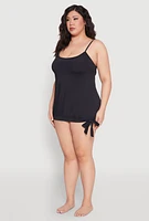 Womens Plus Size Tankini and Bikini Bottoms Set, Black, Size 12