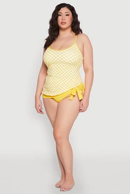 Womens Plus Size Printed Tankini and Bikini Bottoms Set, Yellow, Size 18