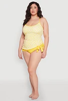 Womens Plus Size Printed Tankini and Bikini Bottoms Set, Yellow, Size 18