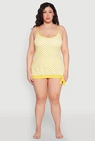 Womens Plus Size Printed Tankini and Bikini Bottoms Set, Yellow, Size 18