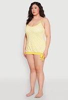 Womens Plus Size Printed Tankini and Bikini Bottoms Set, Yellow, Size 18