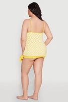 Womens Plus Size Printed Tankini and Bikini Bottoms Set, Yellow, Size 18
