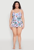 Womens Plus Size Tropical Floral Print Swim Dress, Multi, Size 14