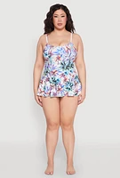 Womens Plus Size Tropical Floral Print Swim Dress, Multi, Size 14