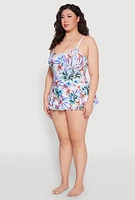 Womens Plus Size Tropical Floral Print Swim Dress, Multi, Size 14