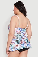 Womens Plus Size Tropical Floral Print Swim Dress, Multi, Size 14