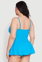 Womens Plus Size Scoop Neck Swim Dress, Blue, Size 14