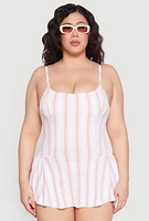 Womens Plus Size Striped Swim Dress, Multi, Size 18