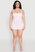Womens Plus Striped Swim Dress, Multi,