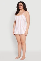 Womens Plus Striped Swim Dress, Multi,