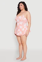 Womens Plus Size Floral Print Swim Dress, Pink, Size 14