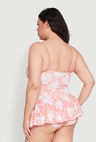 Womens Plus Size Floral Print Swim Dress, Pink, Size 14