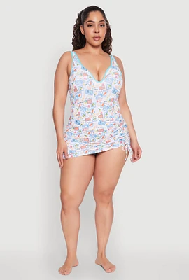 Womens Plus Size Tropical Stamp Print Sarong Cover Up, Multi, Size 2X