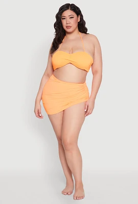 Womens Plus Size Side Ruched Sarong Cover Up, Orange, Size 1X