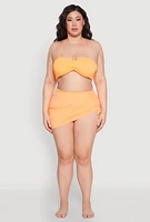 Womens Plus Size Side Ruched Sarong Cover Up, Orange, Size 1X