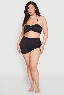 Womens Plus Size Solid Side Ruched Sarong Cover Up, Black, Size 3X
