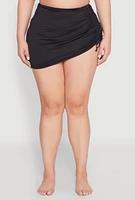 Womens Plus Size Solid Side Ruched Sarong Cover Up, Black, Size 3X