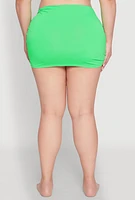 Womens Plus Size Side Drawstring Ruched Cover Up Skirt, Green, Size 1X