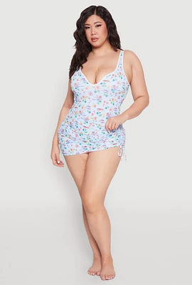 Womens Plus Size Gingham Island Print Sarong Cover Up, Multi, Size 3X