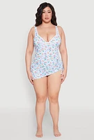 Womens Plus Size Gingham Island Print Sarong Cover Up, Multi, Size 3X