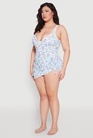 Womens Plus Size Gingham Island Print Sarong Cover Up, Multi, Size 3X